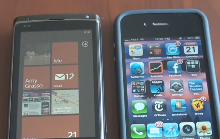 iPhone vs Windows Phone 7 en video