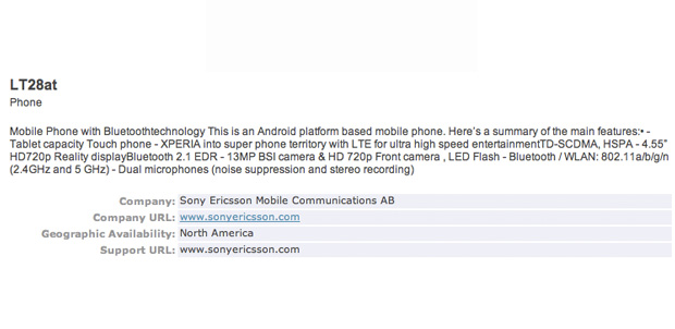 Sony Ericsson LT28at con 13 Mpixeles