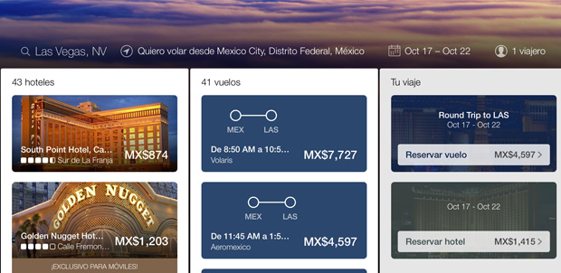 Nuevo diseño de Expedia.mx para las tablets