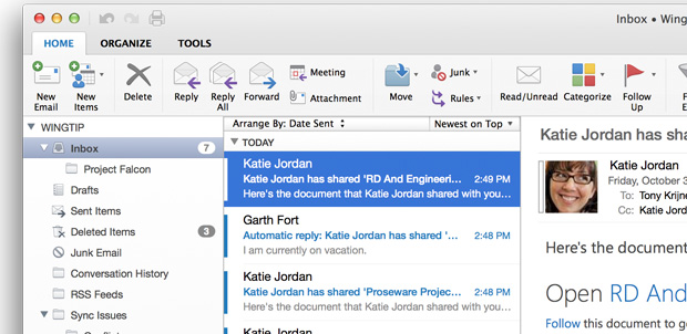 Outlook para Mac OS X con mejor diseño