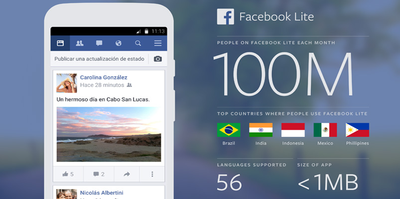 Facebook Lite cuenta ya con 100 millones de usuarios