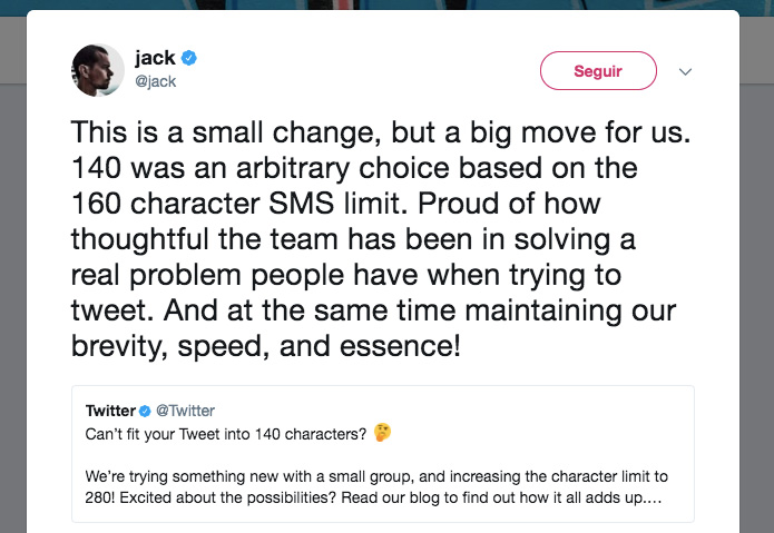 280 caracteres Twitter