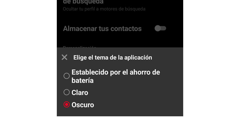 Tema oscuro Pinterest Android