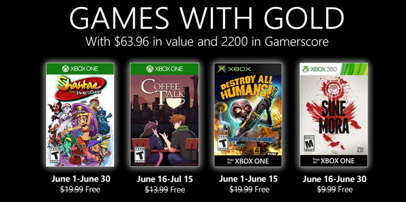 Los cuatro juegos que tendrá Games with Gold en junio 2020