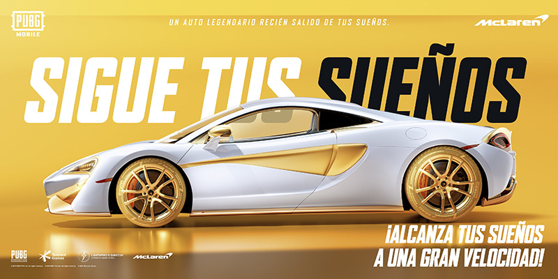 PUBG Mobile McLaren 570S Coupe blanco dorado