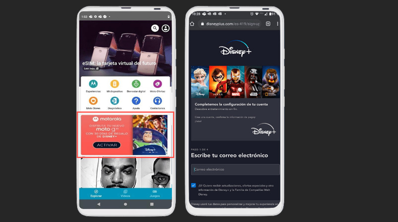 Los moto g30 o moto g60 te regalan un mes de suscripción a Disney+