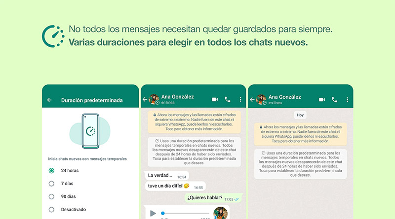 Mensajes temporales de WhatsApp 90 dias