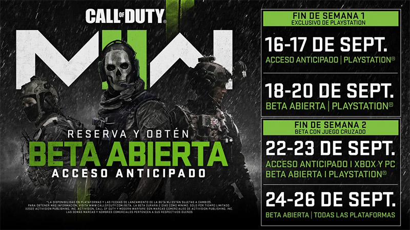 Fecha para la Beta abierta de Call of Duty Modern Warfare II
