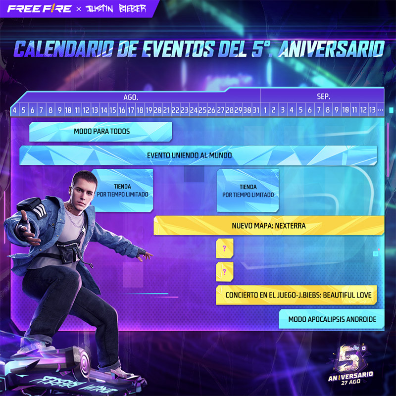 Free Fire calendario 5 aniversario