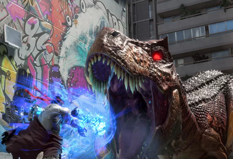 Exoprimal x Street Fighter 6: Ryu y Guile vs. hordas de dinosaurios
