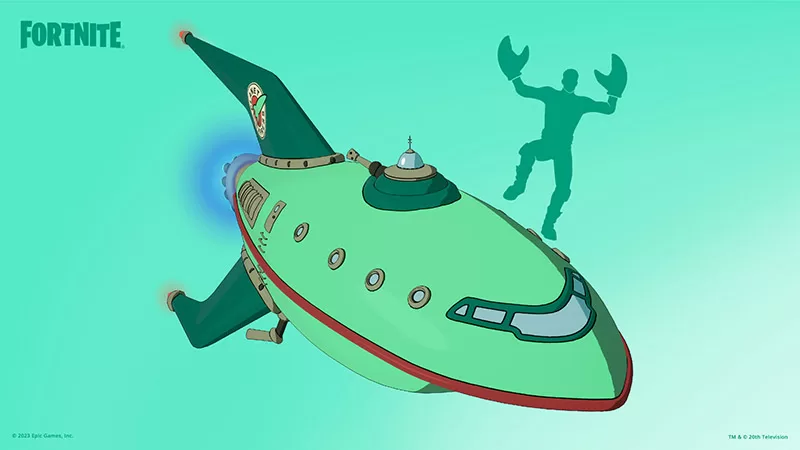 Futurama x Fortnite Planet-Express-Ship-Glider-and-Zoidberg-Scuttle-Emote