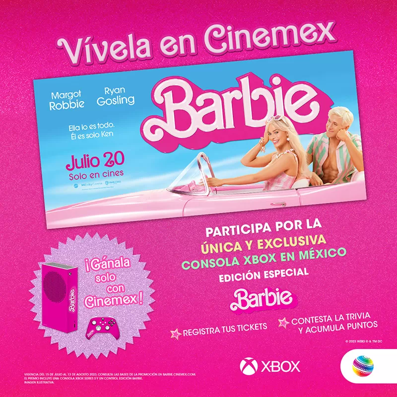 Gana Xbox edición especial Barbie con Cinemex