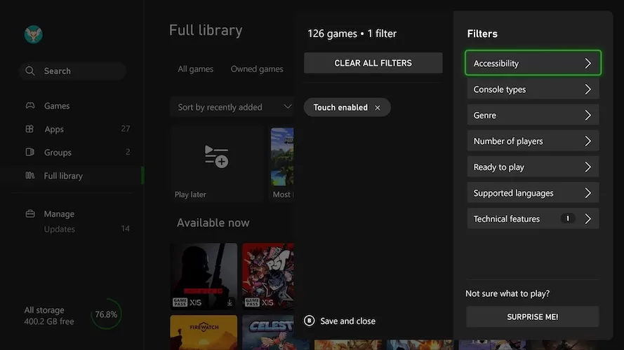 Xbox filtros novedades