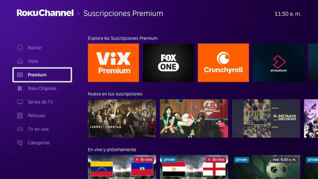 Suscripciones Premium de Roku